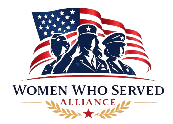 Logo of Women Who Serve Alliance featuring silhouettes and an American flag.