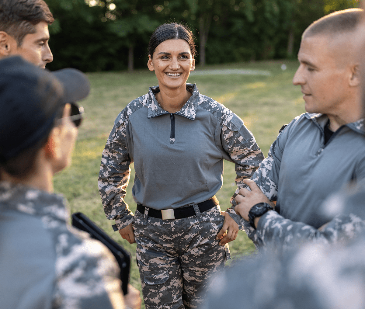 Group of soldiers in a discussion outdoors